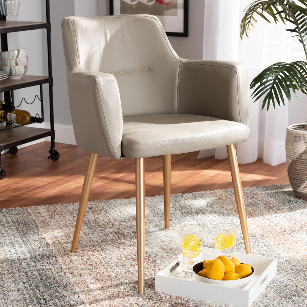 Baxton Studio Martine Dining Chair in Beige/Gold, , large