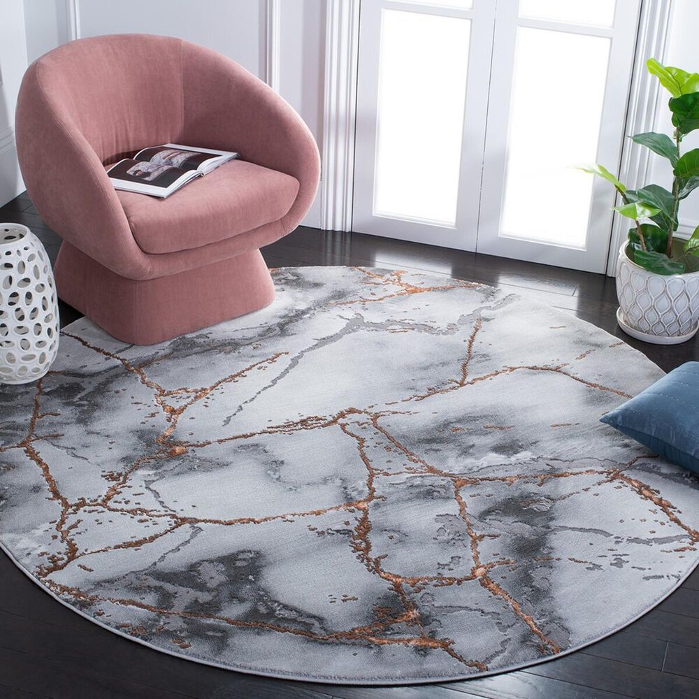 Safavieh Craft CFT877P 6&#39;7&quot; Round Grey and Orange Area Rug, , large