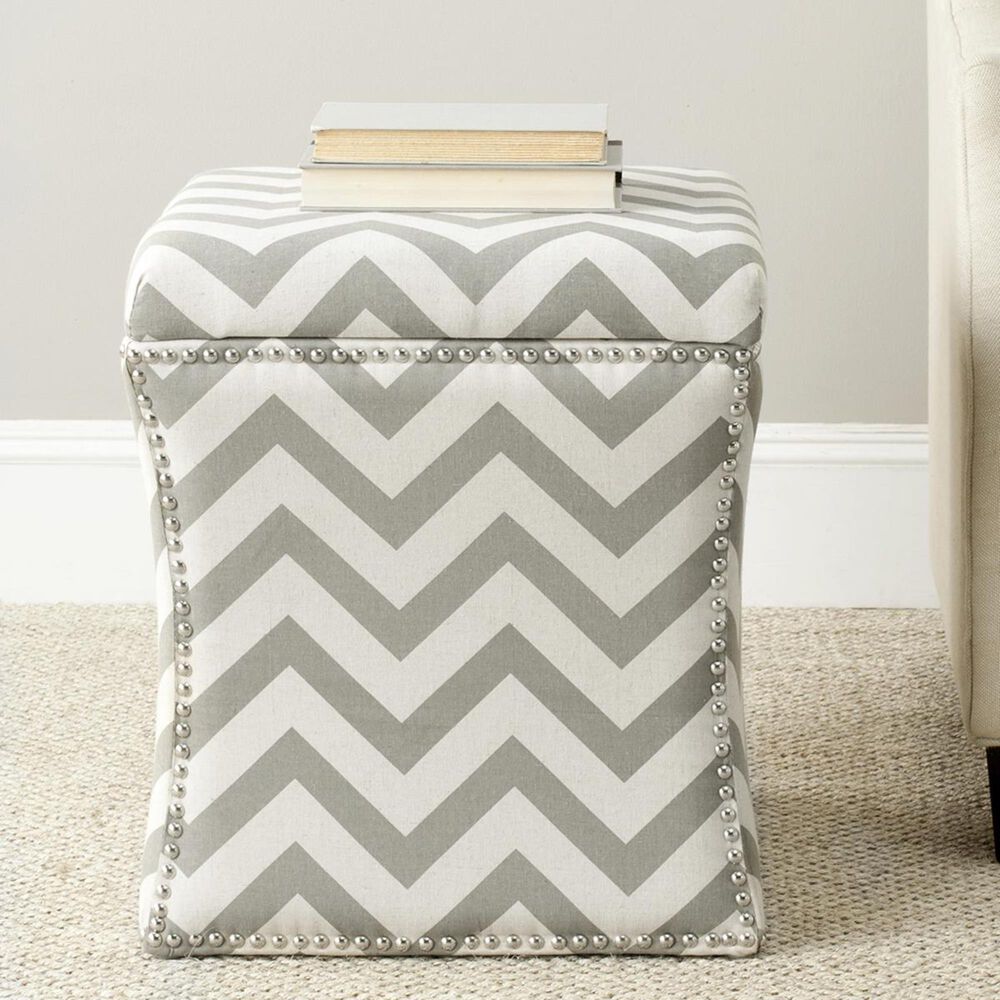 Safavieh Flora Ottoman in Grey and White, , large