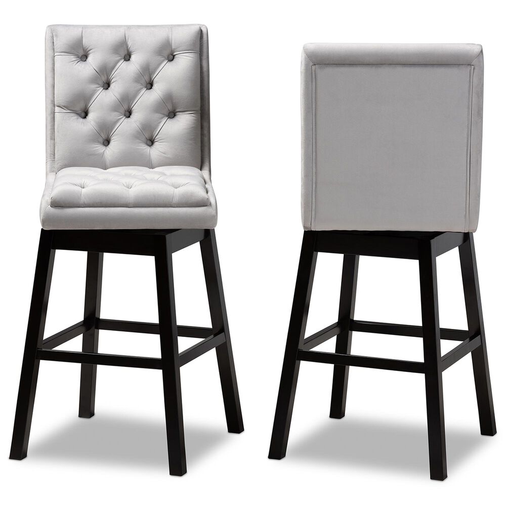 Baxton Studio Gregory Swivel Bar Stool in Dark Brown (Set of 2), , large