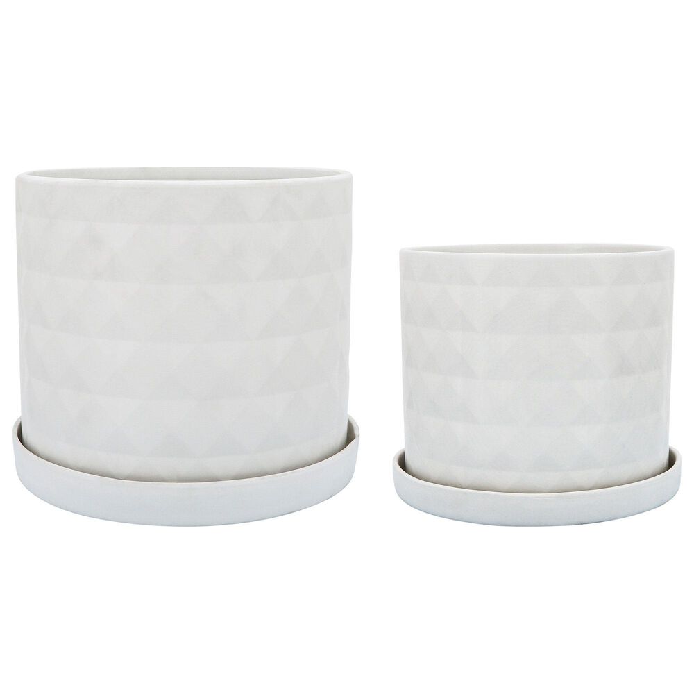 Sagebrook Home Diamond Planter with Saucer in White (Set of 2), , large