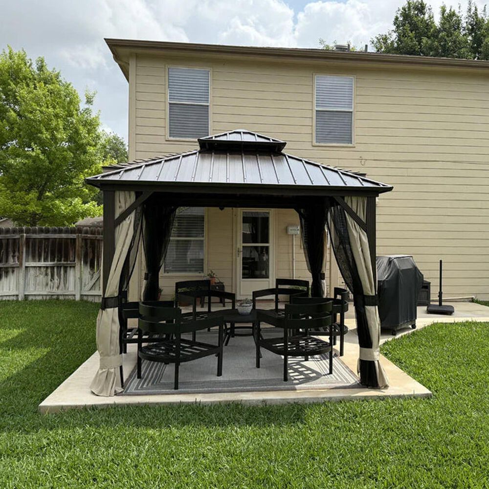 HOMLUX 10 x 10 Outdoor Hardtop Gazebo with Galvanized Steel Roof in Brown, , large