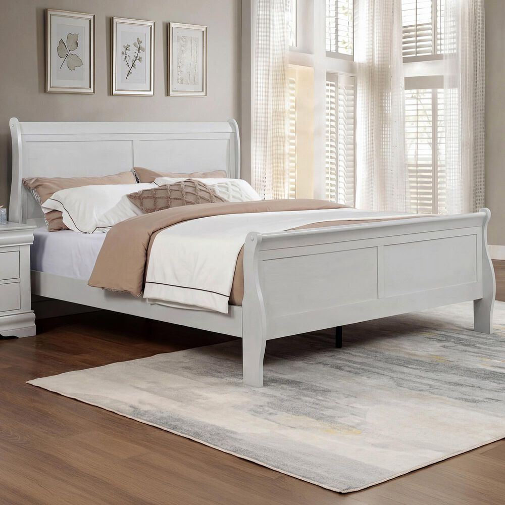 Crown Mark Louis Philip Queen Sleigh Panel Bed in Greige, , large