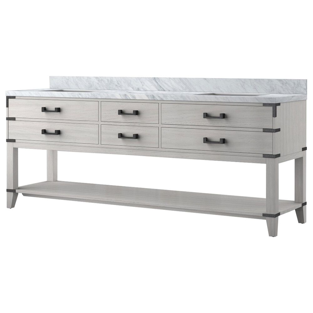 Lexora Home Norwalk 84" Double Bathroom Vanity in White Oak with White Carrara Marble Top  and Rectangle Sink, , large
