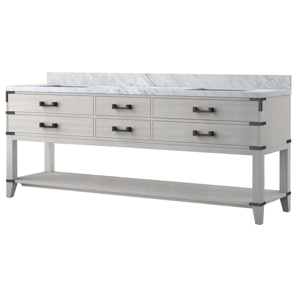 Lexora Home Norwalk 84" Double Bathroom Vanity in White Oak with White Carrara Marble Top and Rectangle Sink, , large