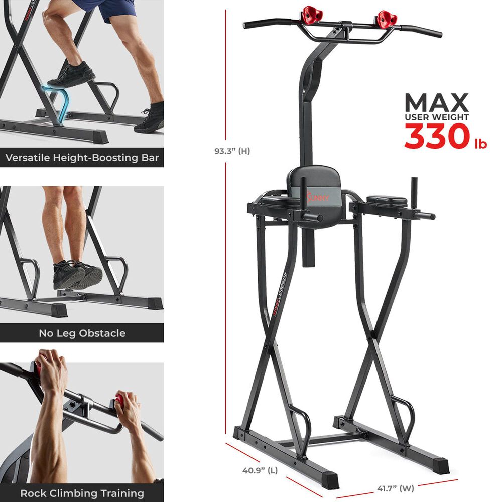 Sunny Health &amp; Fitness Multifunctional - Adjustable Height Power Tower with Rock-Climbing Grip in Grey and Silver, , large