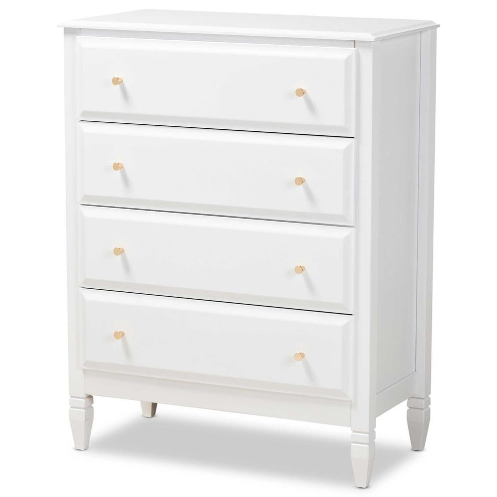 Baxton Studio Naomi 4 Drawer Chest in White/Gold, , large