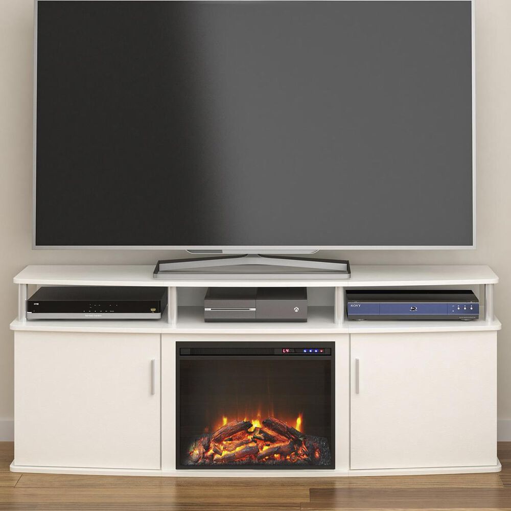 DHP Delmar 70" TV Console with Electric Fireplace in White, , large