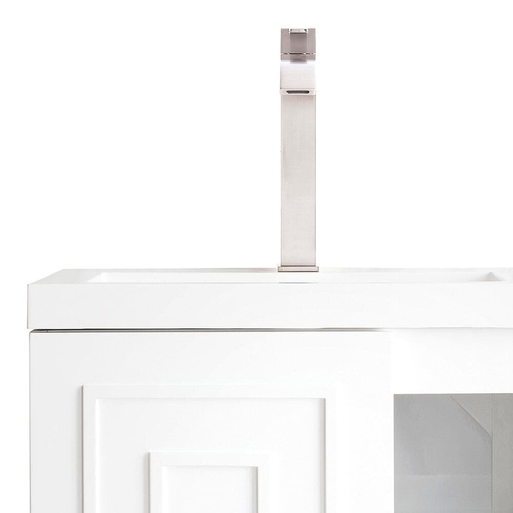 James Martin Vanities Alicante 24&quot; Single Bathroom Vanity in Glossy White and Brushed Nickel with 5 cm White Glossy Resin Top and Rectangular Sink, , large