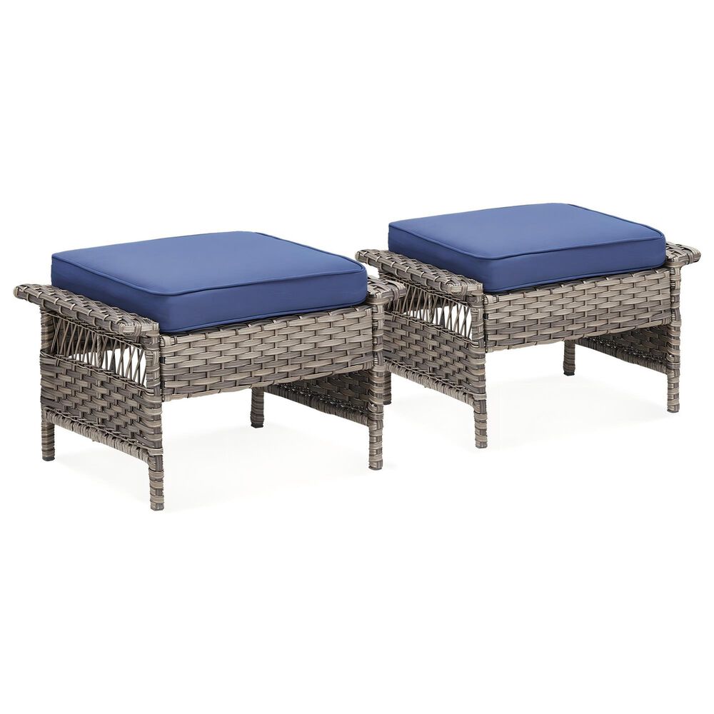 Sunwell Garden Ottoman with Navy Cushion and Widened Armrest in Gray (Set of 2), , large