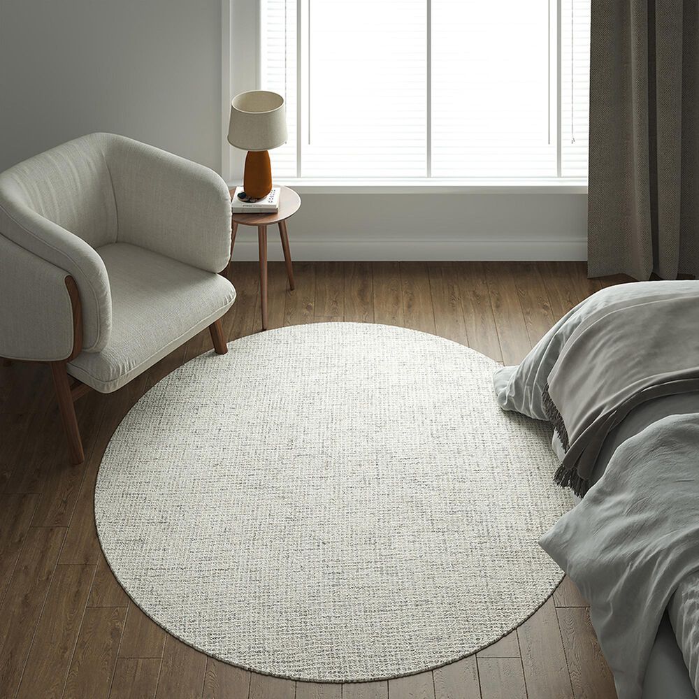 L&amp;R Resources Criss Cross Ivory and Greige 6&#39; Round Area Rug, , large
