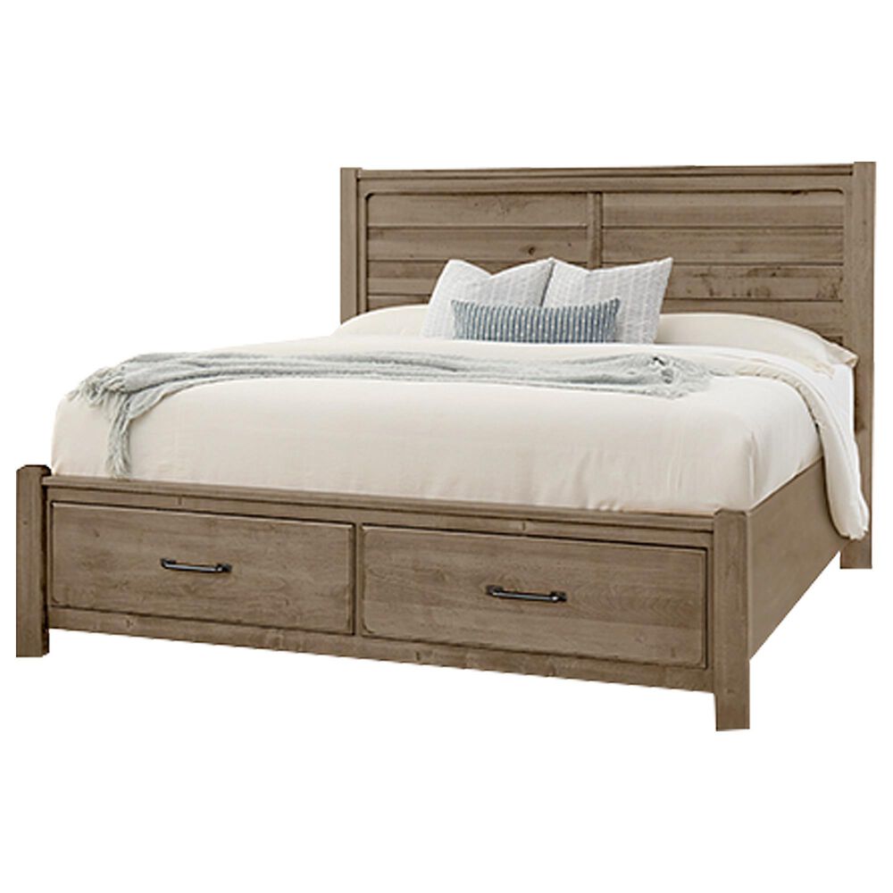 Viceray Collections Cool Rustic Queen Storage Plank Bed with Two Nightstands in Stone Grey, , large