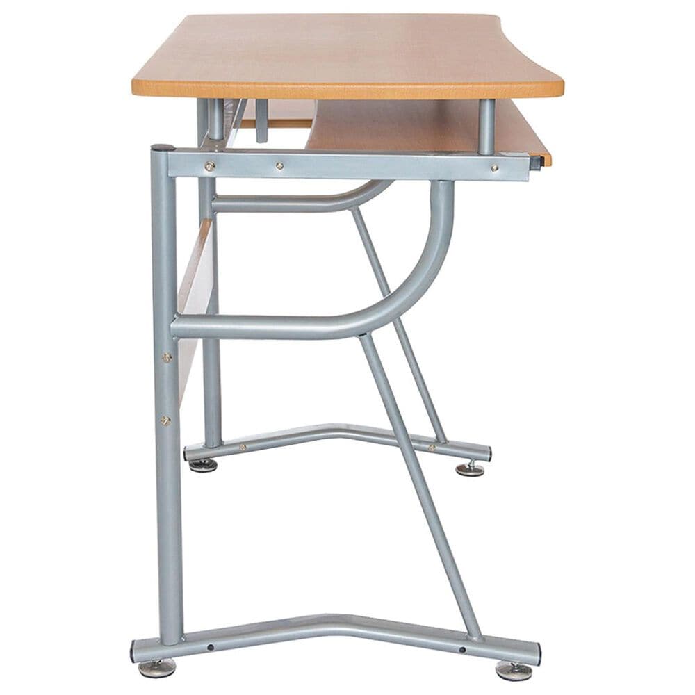 Rta Products Llc Compact Computer Desk with Side Shelf and Keyboard Panel in Cherry and Silver, , large