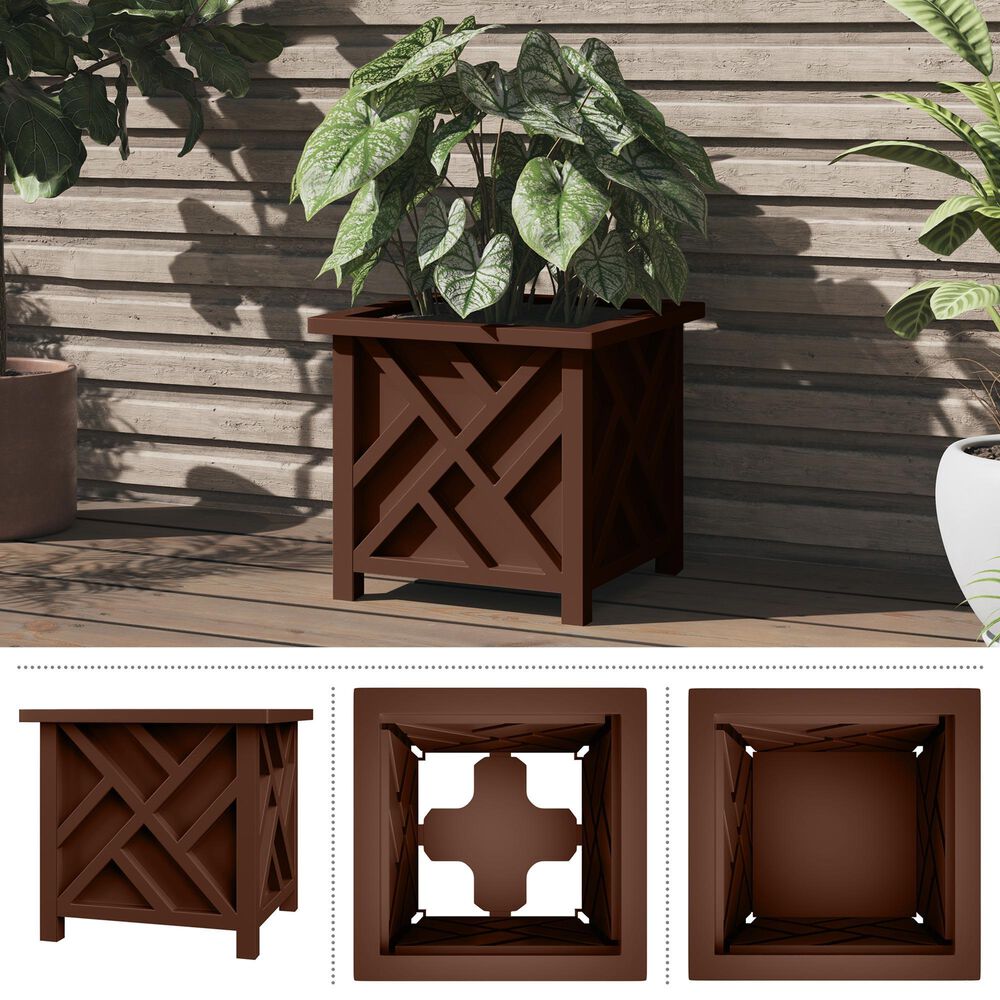 Timberlake 15.5" Lattice Design Planter Box in Brown, , large