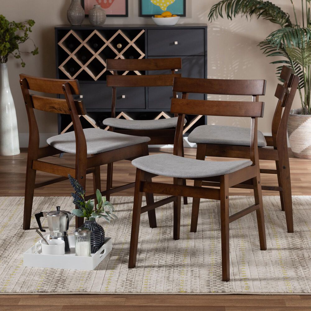 Baxton Studio Devlin Side Chair with Light Grey Cushion in Walnut Brown (Set of 4), , large