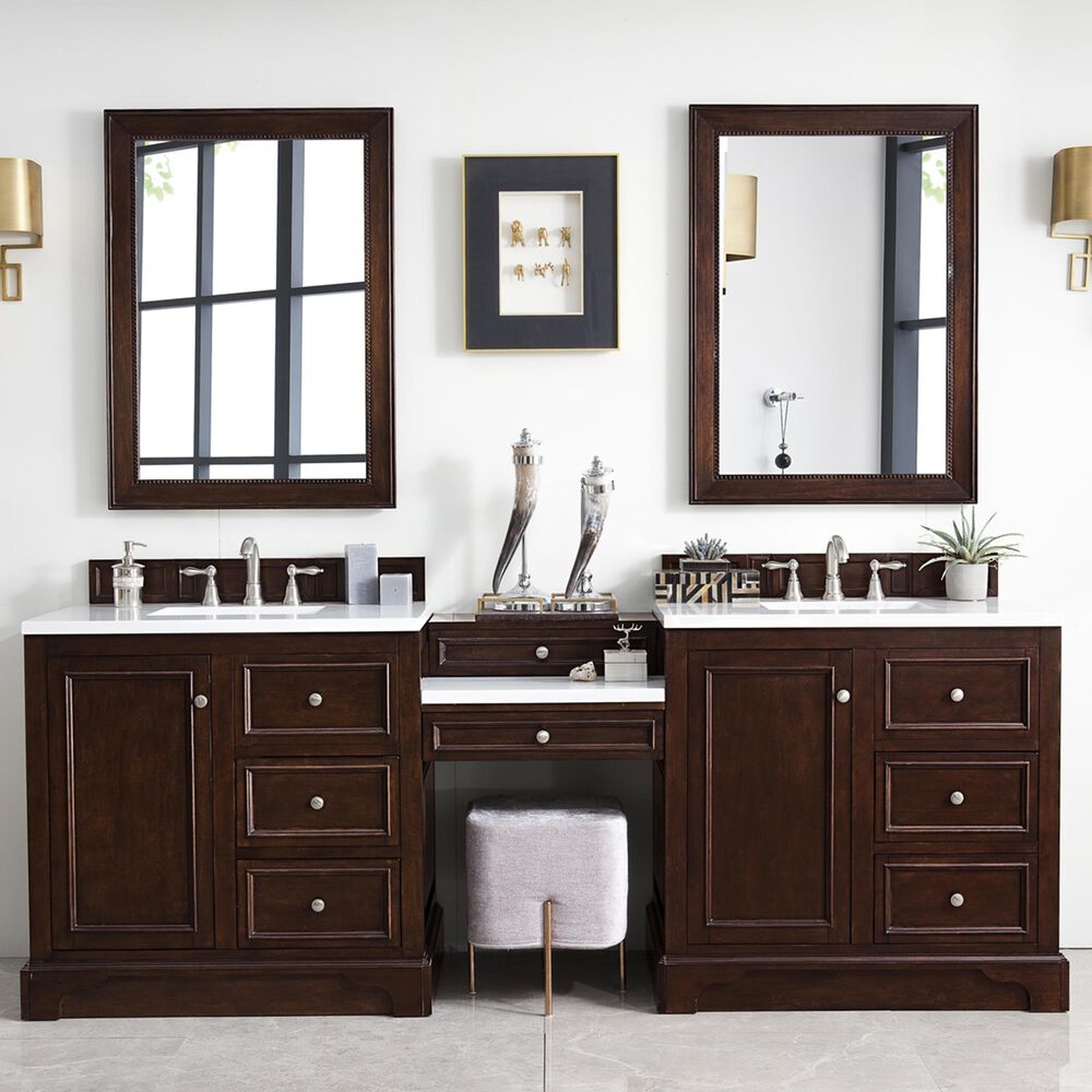 James Martin De Soto 94" Double Bathroom Vanity in Burnished Mahogany with 3 cm Arctic Fall Solid Surface Top, , large