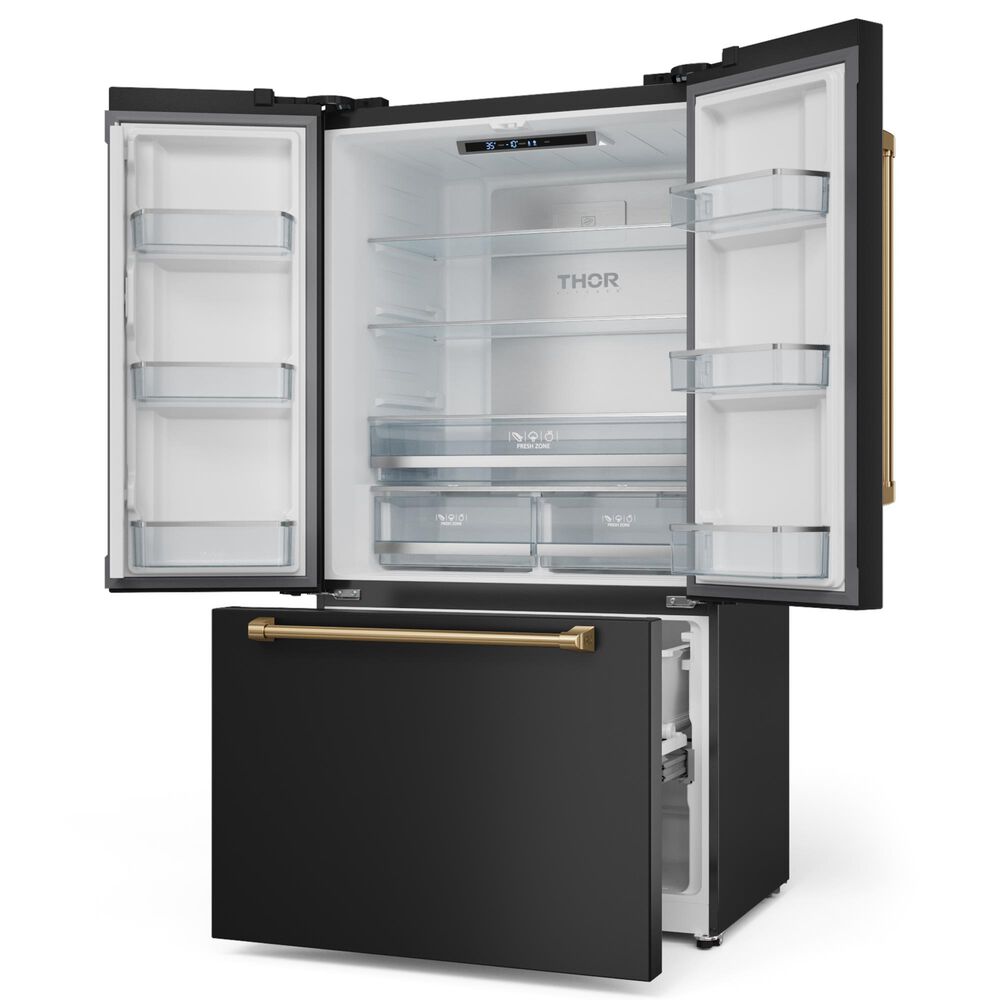 THOR KITCHEN Gordon Ramsay 20.3 Cu. Ft. Counter Depth French Door Refrigerator with Bronze Handle Kit in Black, , large