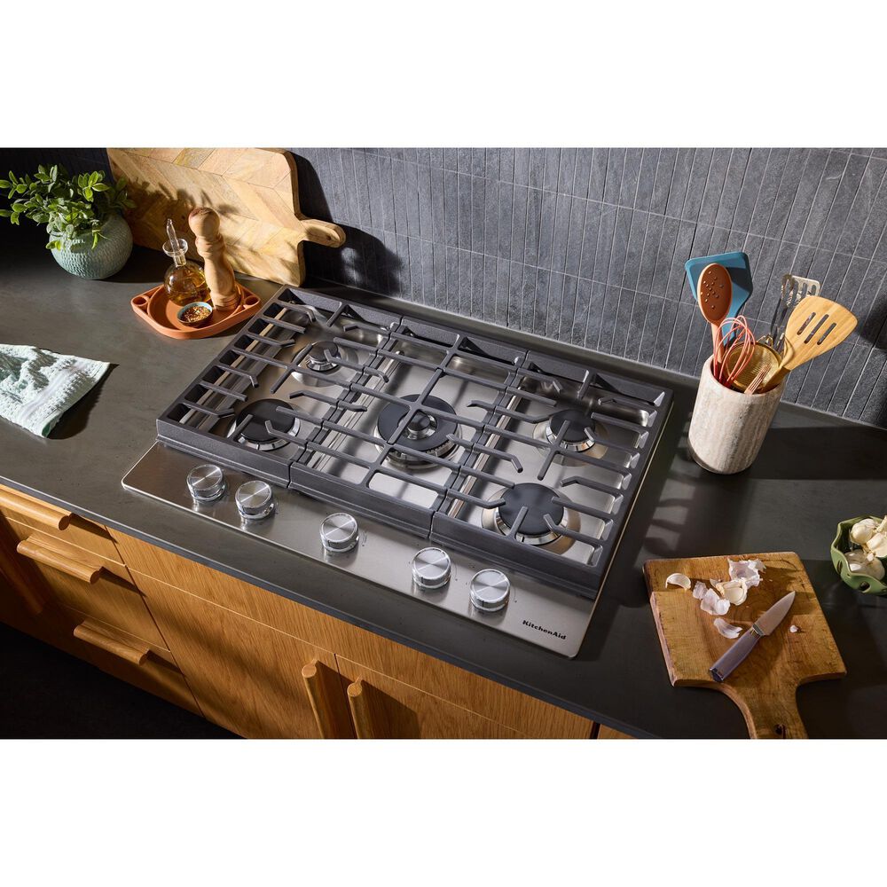 KitchenAid 30" Gas Cooktop with Aluminum Griddle and LED Backlit Knobs in Stainless Steel, , large