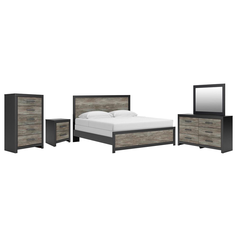 Ashley Broachmyn 5-Piece King Panel Bedroom Set in Black and Gray, , large