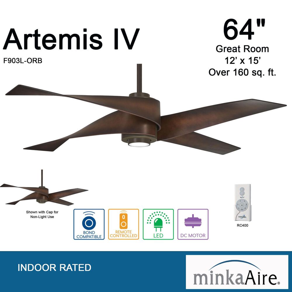 Minka-Aire Artemis IV 64" Ceiling Fan with LED Light and Toned Tobacco Blades in Oil Rubbed Bronze, , large