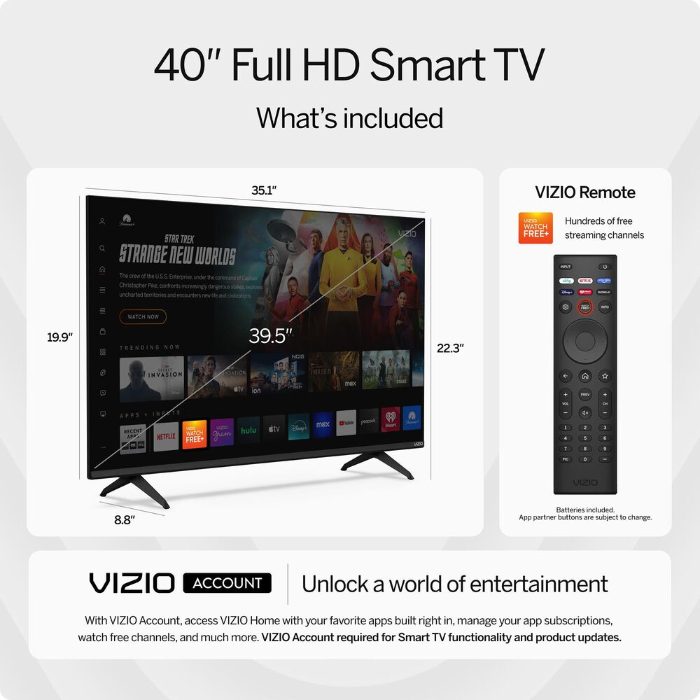 VIZIO 40&quot; Class Full HD LED - Smart TV with 2.0 Soundbar in Black, , large
