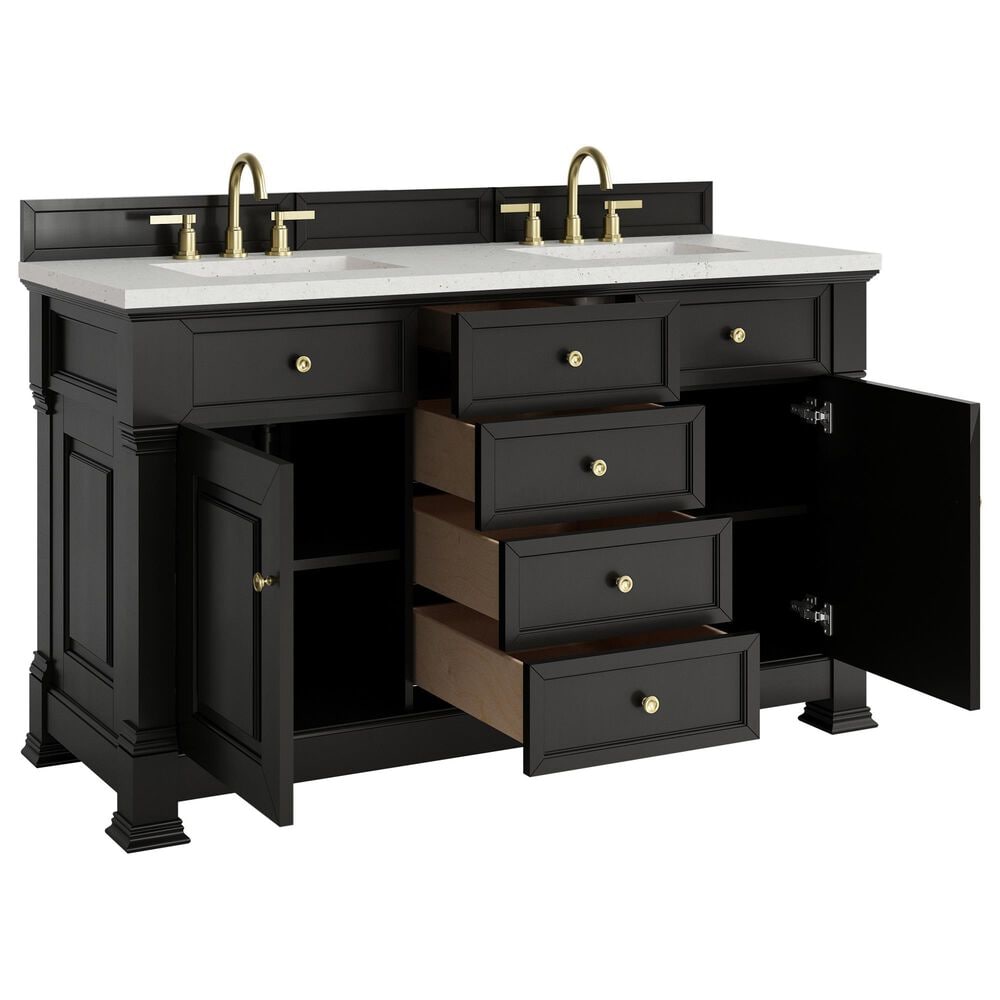James Martin Vanities Brookfield 60&quot; Double Bathroom Vanity in Black Onyx with 3 cm Lime Delight Quartz Top and Rectangular Sinks, , large