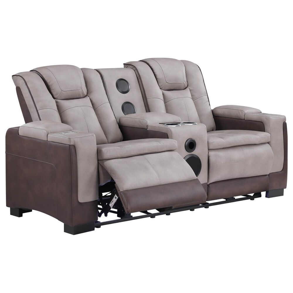 Titanic Furniture Power Reclining Loveseat with Power Headrest in Brown, , large