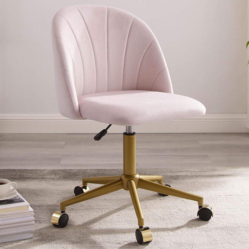 Linon Home Decor Adalynn Swivel Desk Chair with Blush Pink Cushion in Gold, , large