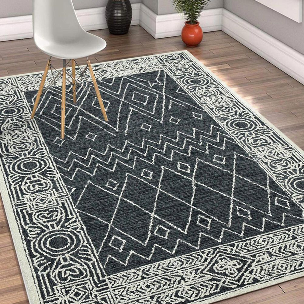 Amerr Berlin 5&#39; x 8&#39; Charcoal and White Area Rug, , large