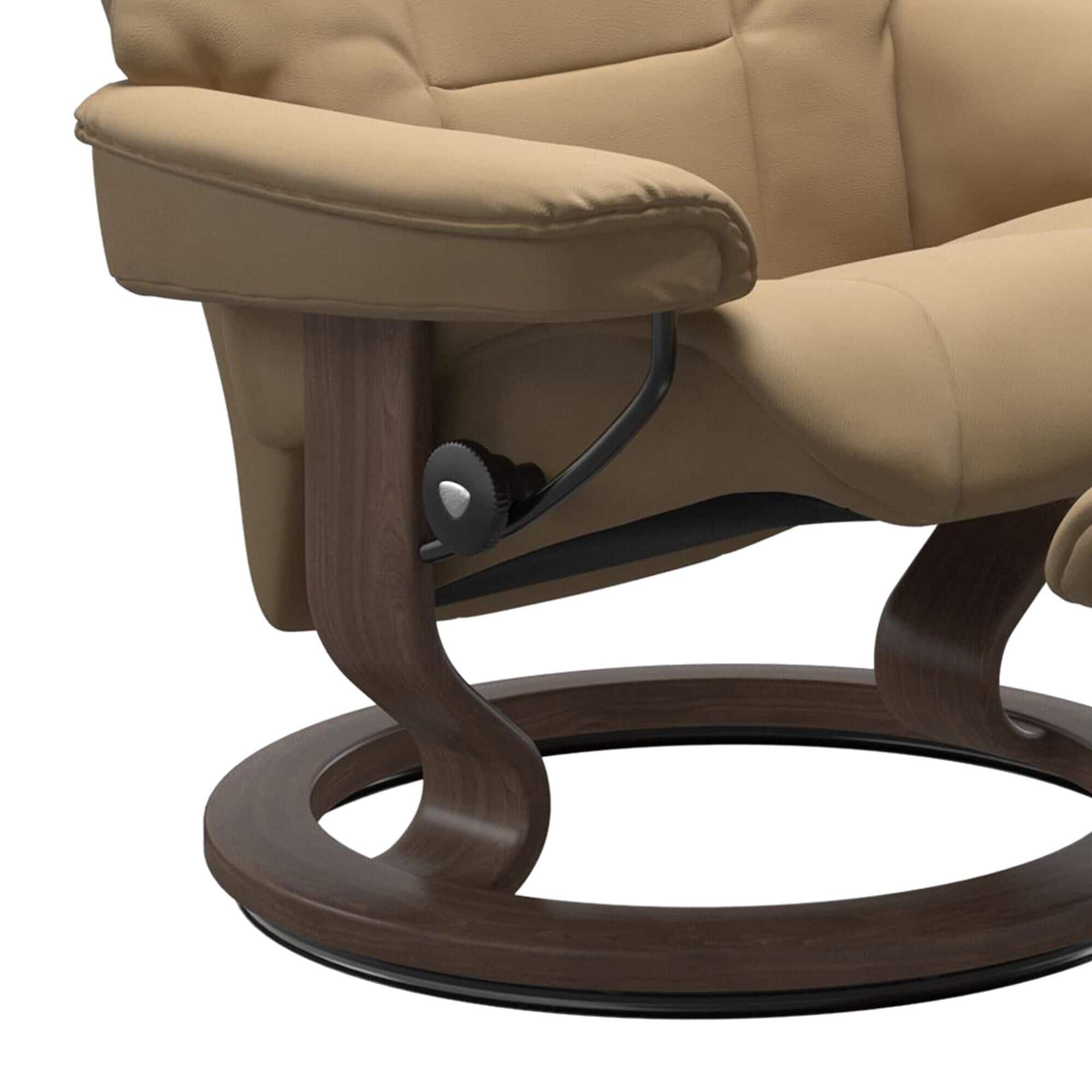 Stressless Mayfair Medium Chair and Ottoman with Walnut Base in