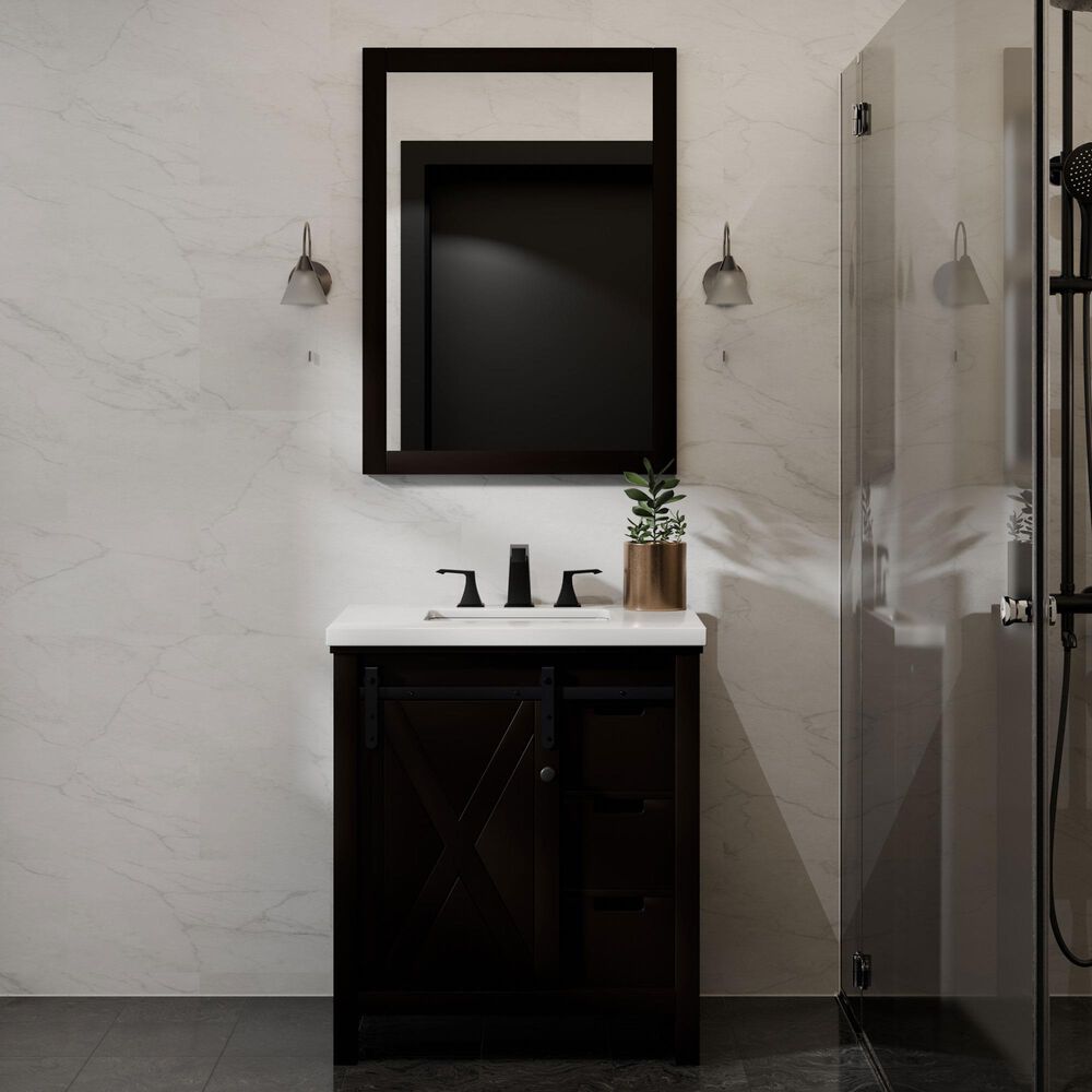 Lexora Home Marsyas 30&quot; Single Bathroom Vanity in Brown with White Quartz Top and Rectangular Sink, , large