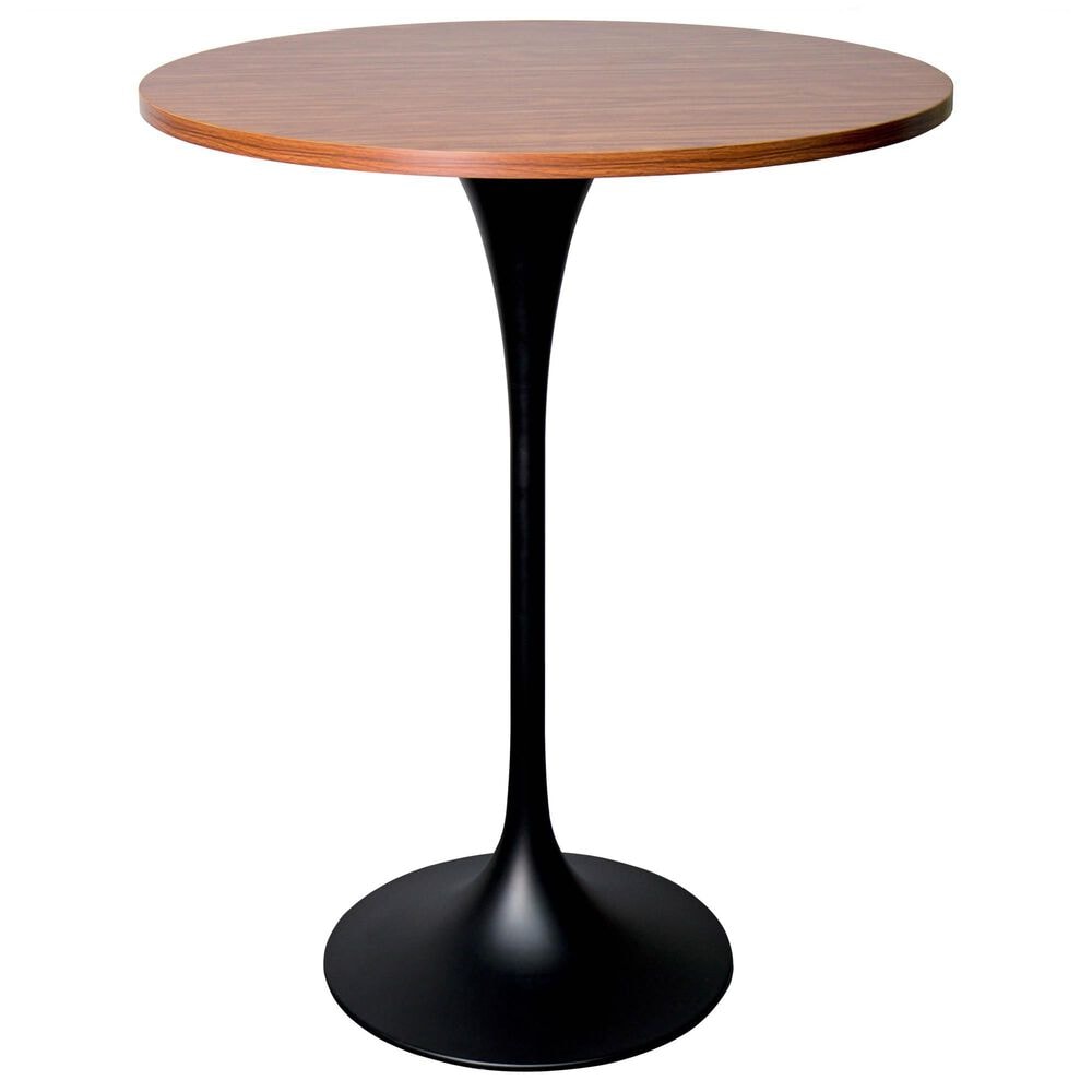 Leisuremod LeisureMod Verve Collection Modern Bar Height Table Black Base with 27 Round Cognac Brown MDF Top, , large
