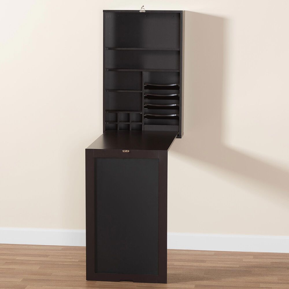 Baxton Studio Millard Wall Mount Folding Desk in Dark Brown, , large