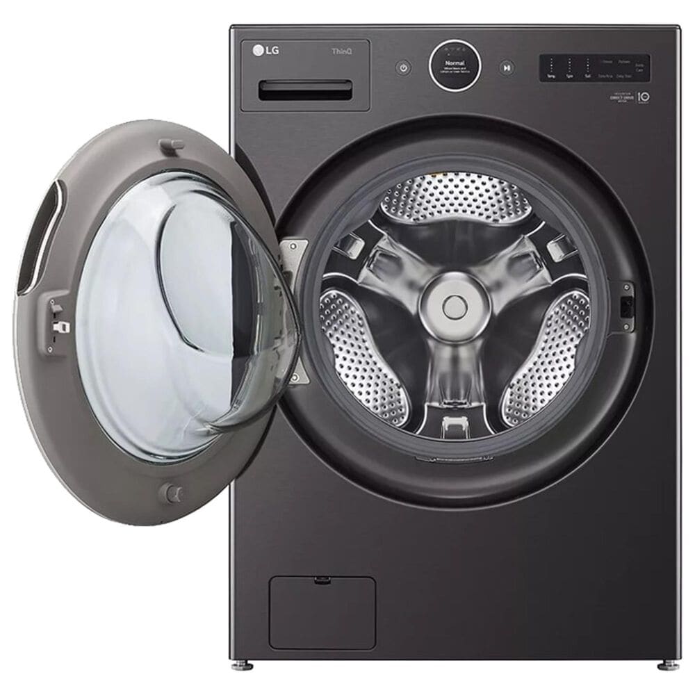 LG 5 Cu. Ft. Front Load Washer and 7.4 Cu. Ft. Gas Dryer Laundry Pair with Pedestal Storage Drawers in Black Steel, , large