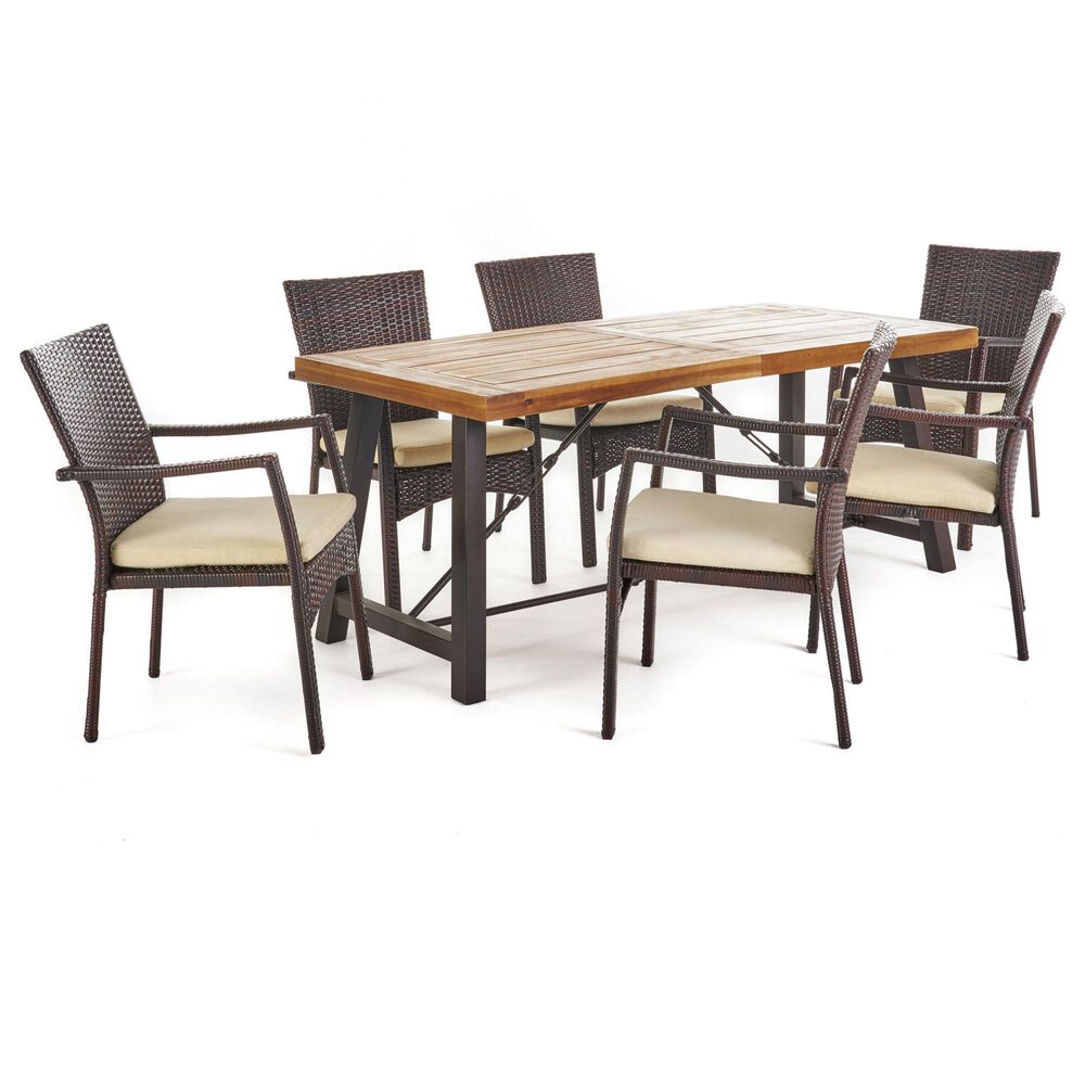 Noble House Courtland 7-Piece Patio Dining Set in Teak and Brown, , large