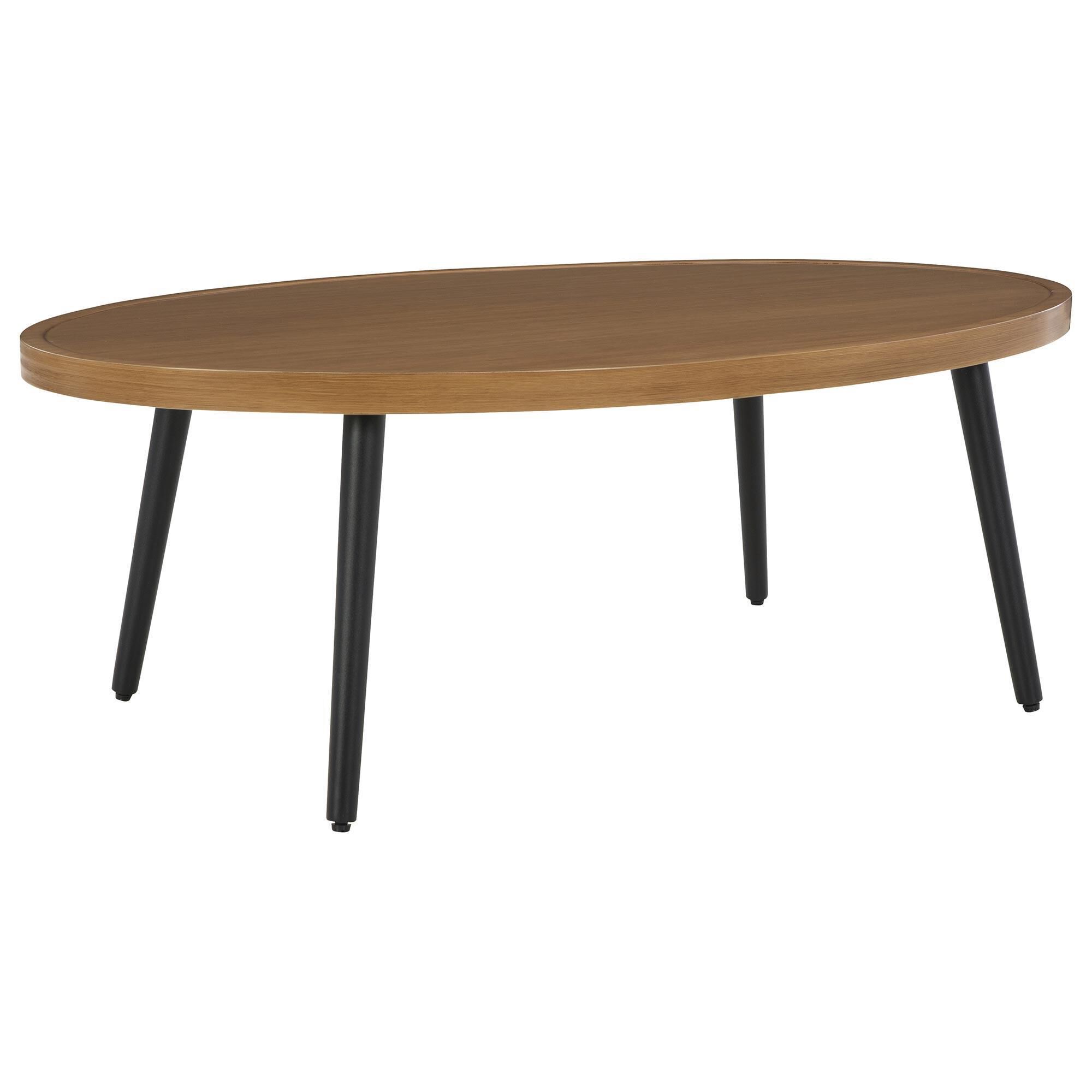 Ashley Horizon Hall Patio Oval Cocktail Table in Brown and Black