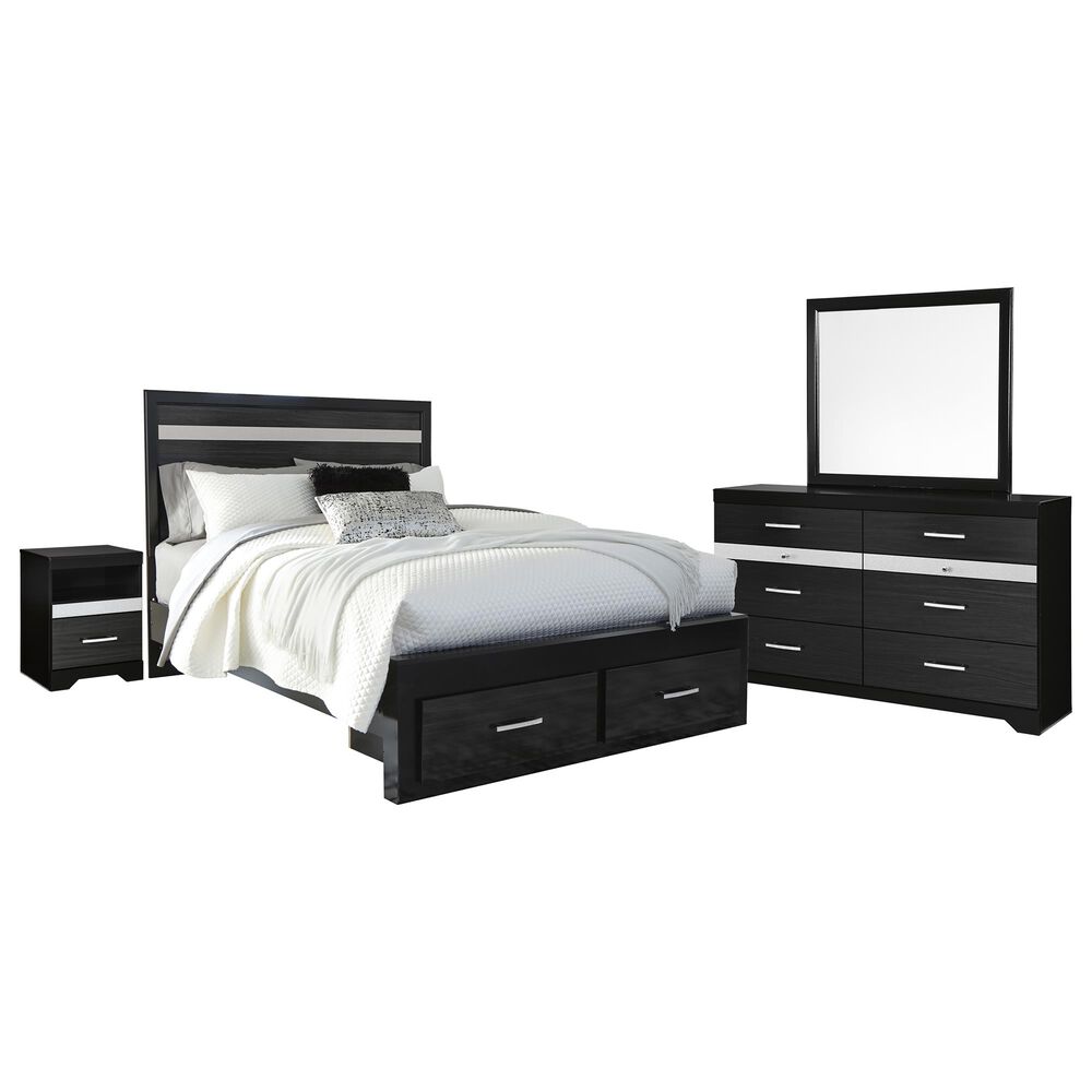 Signature Design by Ashley Starberry 4 Piece Queen Storage Bedroom Set in Black and Silvertone, , large