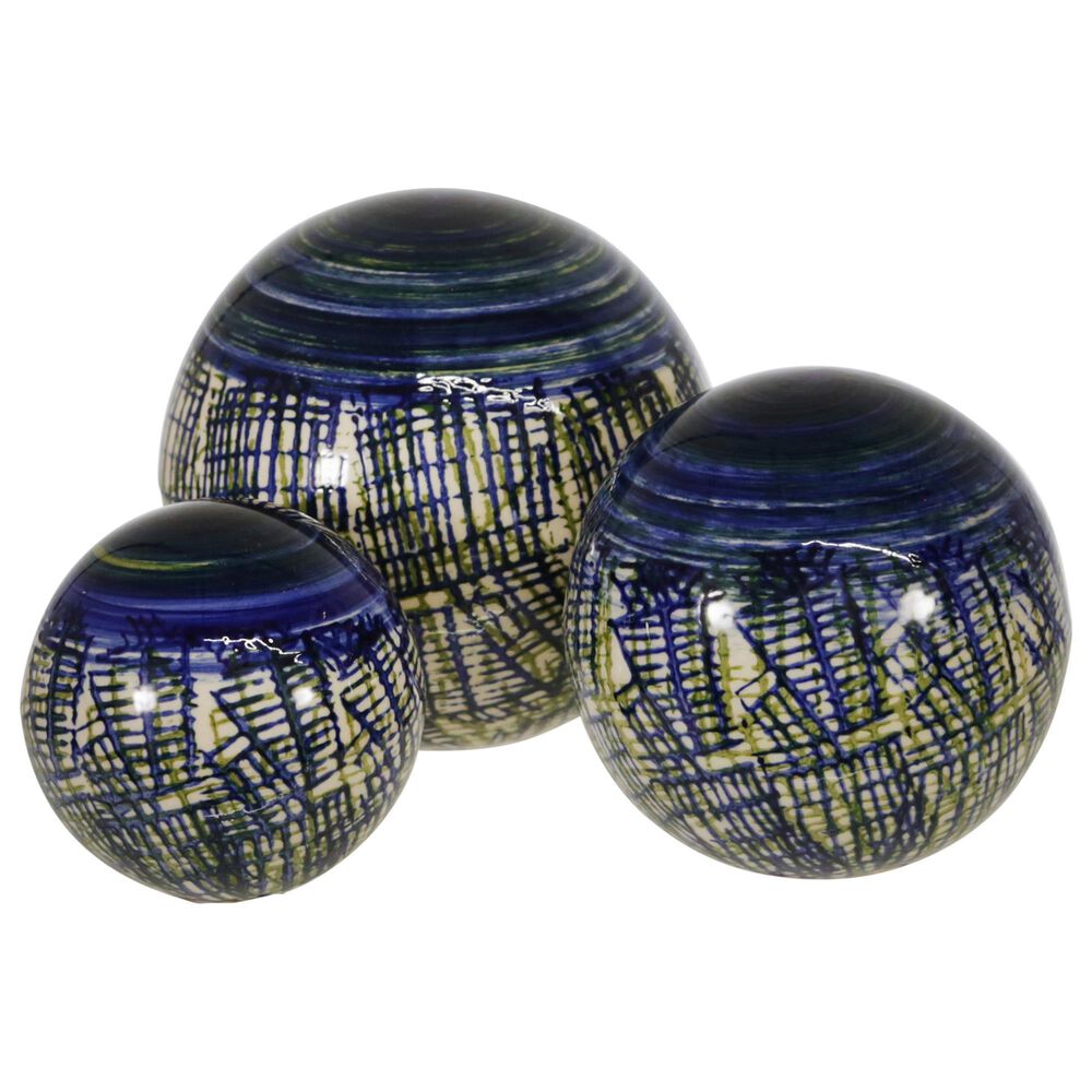 Sagebrook Home Casual Home Assorted Painted Orb in Blue (Set of 3), , large