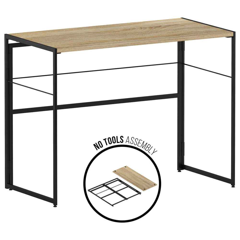 HOMLUX Riau 39" Folding Computer Desk in Sonoma Oak and Black, , large
