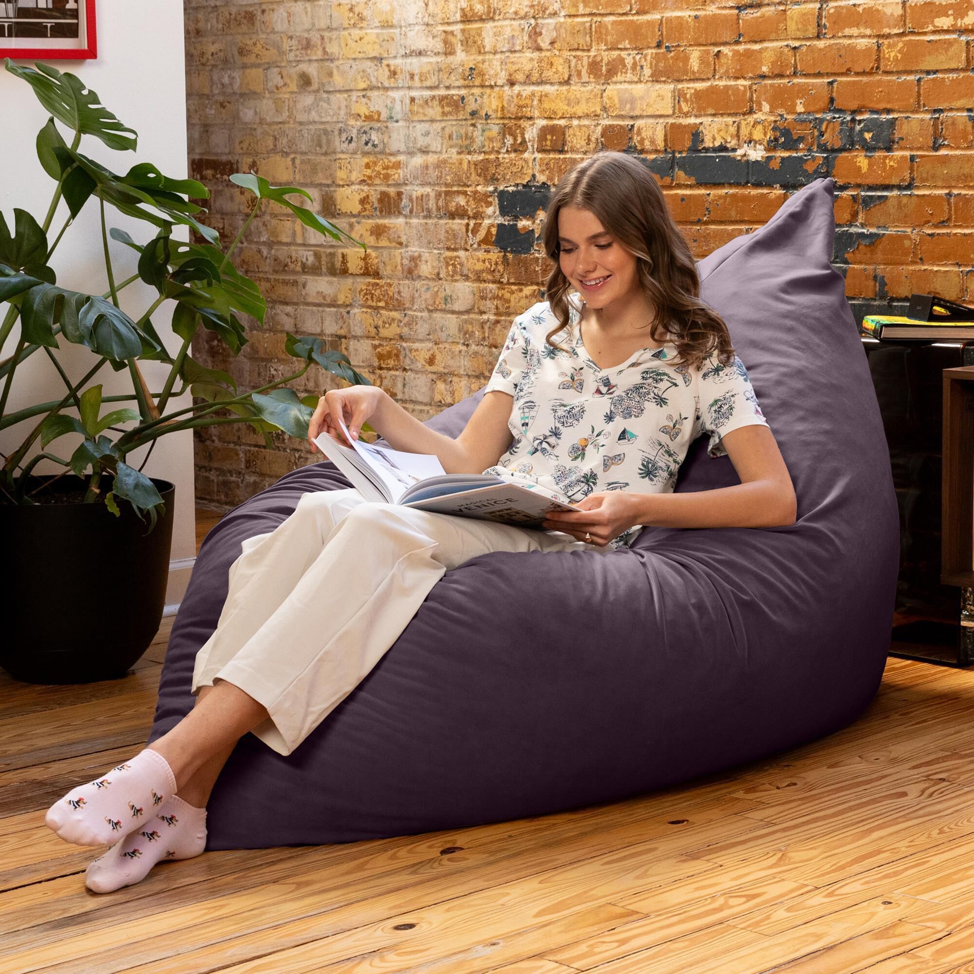Jaxx Saxx Lush Velvet Bean Bag Rocking Chair in Purple