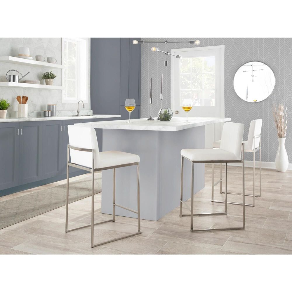Lumisource Fuji Stackable Counter Stool with White Velvet Cushion in Brushed Stainless Steel &#40;Set of 2&#41;, , large