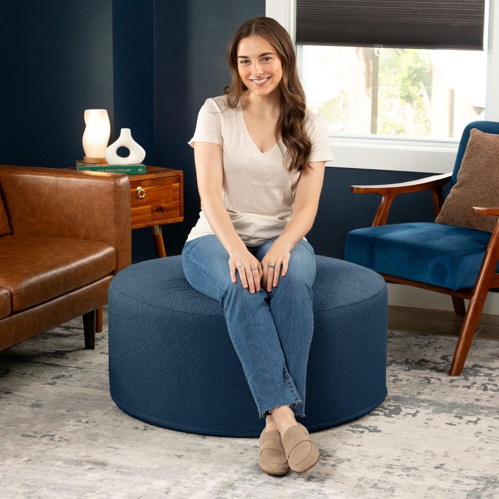 Jaxx Candler Boucle Fabric Ottoman in Navy, , large