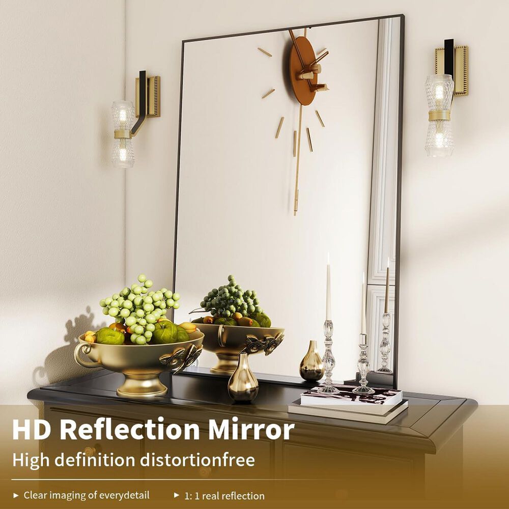 HOMLUX 24" x 36" Wall Mount Rectangular Decorative Mirror in Black, , large