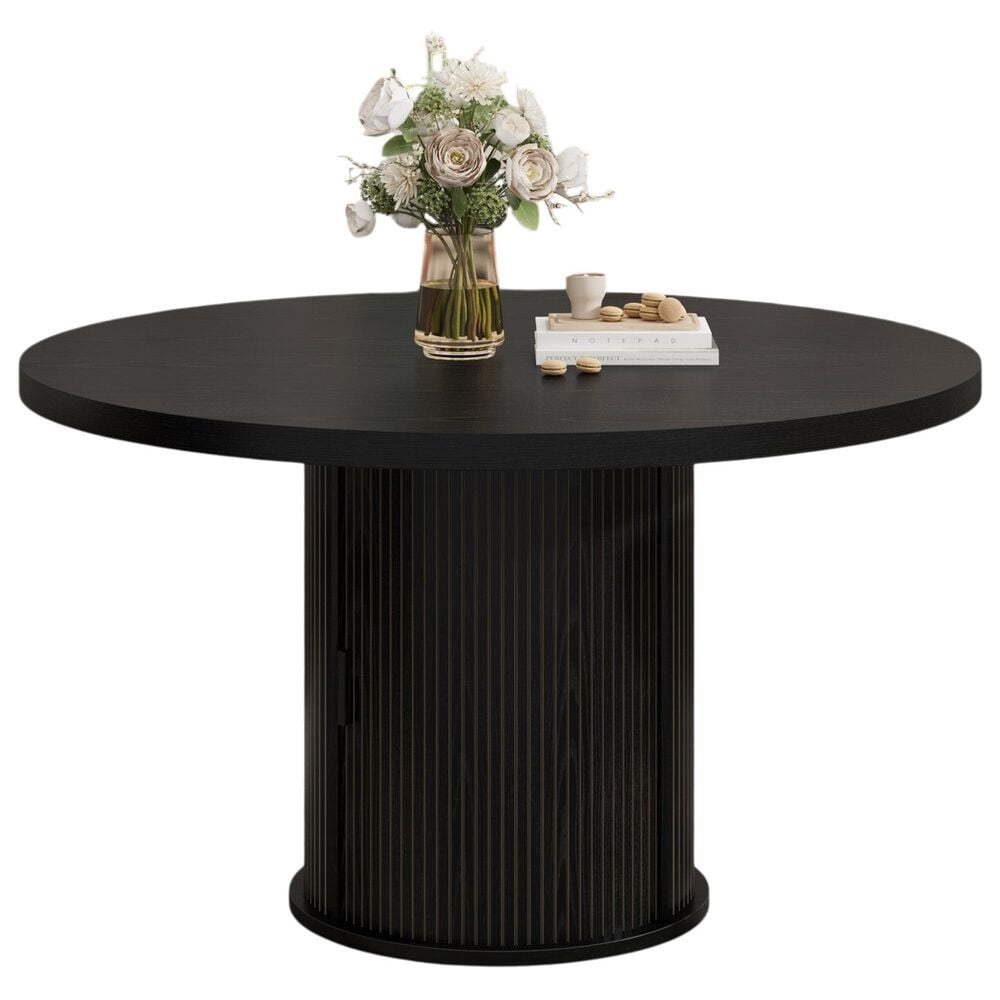 GARVEE 47" Round Dining Table with Storage Base in Black - Table Only, , large