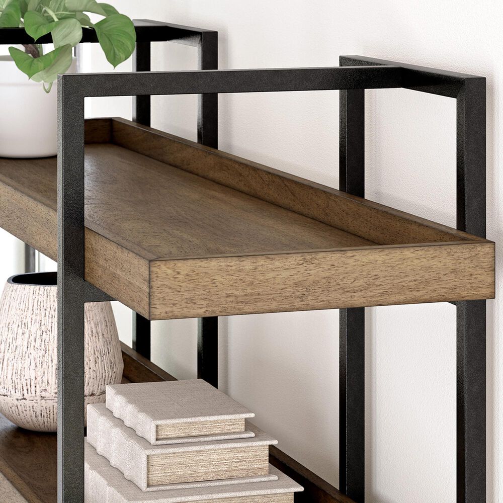 Ashley Montia 2-Piece Desk and Bookcase Set in Light Brown and Gunmetal Gray, , large