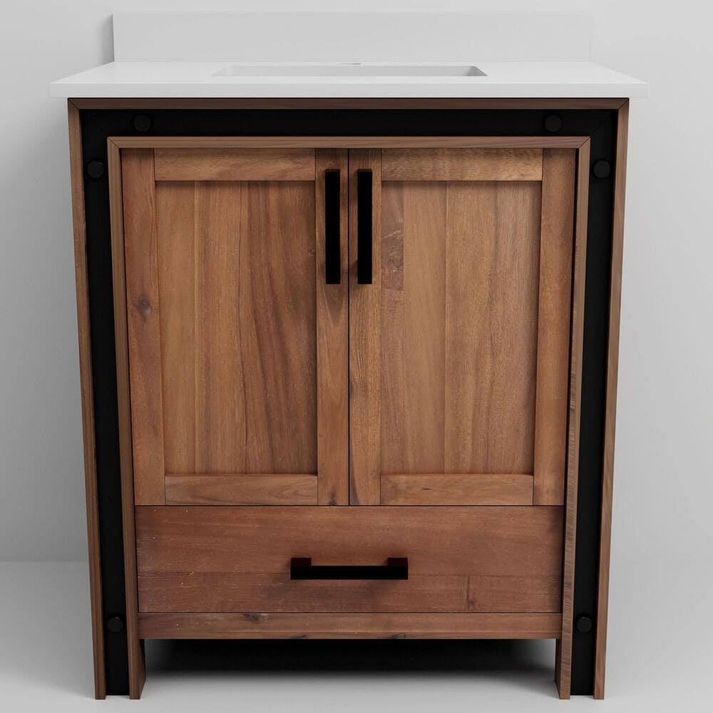 Lexora Home Ziva 30&quot; Single Bathroom Vanity in Rustic Barnwood with 2 cm White Cultured Marble Top and Rectangular Sink, , large