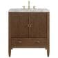 James Martin Myrrin 30" Single Bathroom Vanity in Mid-Century Walnut with 3 cm Carrara Marble Top and Rectangular Sink, , large