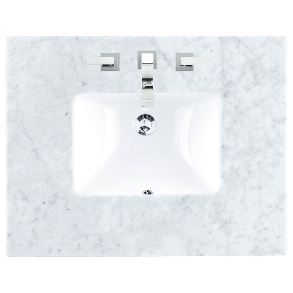James Martin Vanities Chicago 30&quot; Single Bathroom Vanity in Smokey Celadon with 3 cm Carrara White Marble Top and Rectangular Sink, , large