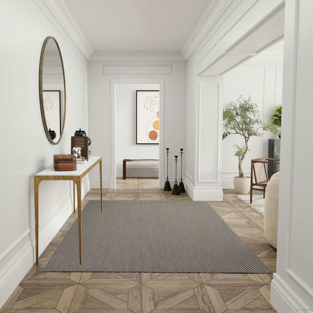Nourison Courtyard Ivory and Charcoal 6&#39; x 9&#39; Indoor/Outdoor Area Rug, , large