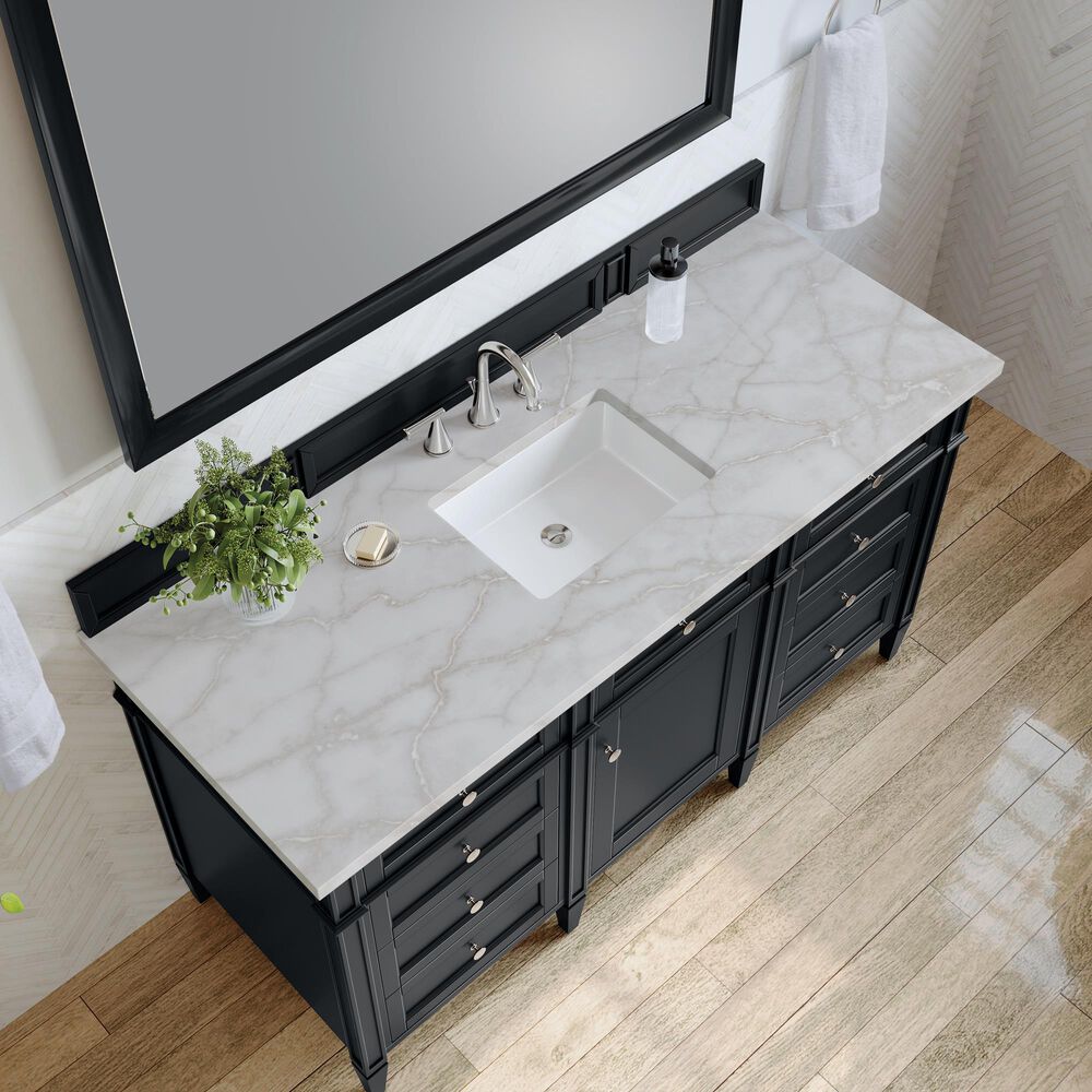 James Martin Vanities Brittany 60" Single Bathroom Vanity in Black Onyx with 3 cm Eternal Jasmine Pearl Silestone Top, Rectangular Sink and FreePower Wireless Charger, , large
